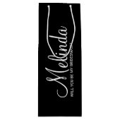 Modern zwart gepersonaliseerd bruidsmeisje voorste wijn cadeautas (Voorkant)
