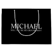 Modern zwart-gepersonaliseerd Groomsman-voorstel Groot Cadeauzakje (Voorkant)