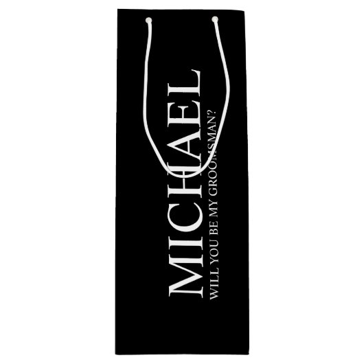 Modern zwart-gepersonaliseerd Groomsman-voorstel Wijn Cadeautas (Voorkant)