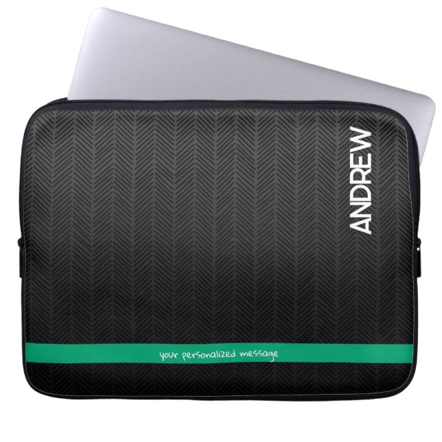 Modern zwart gepersonaliseerd laptop sleeve (Voorkant)
