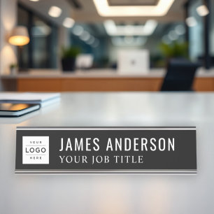 Modern zwart gepersonaliseerd logo werknemer bureau naambordje