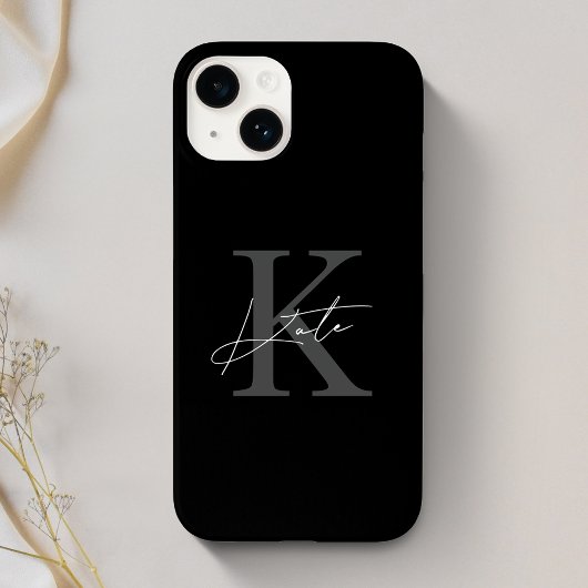 Modern zwart gepersonaliseerd monogram naam Case-Mate iPhone case