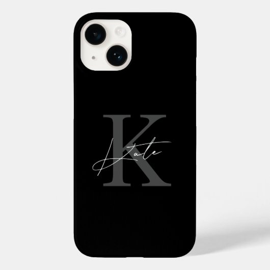Modern zwart gepersonaliseerd monogram naam Case-Mate iPhone case (Achterkant)