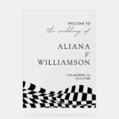 Modern zwart geruit patroon bruiloft welkom acryl bord (Voorkant)
