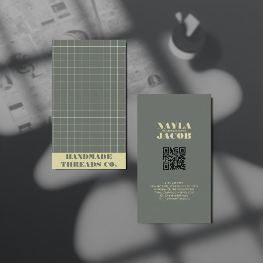 Modern zwart geruit patroon QR-code Visitekaartje
