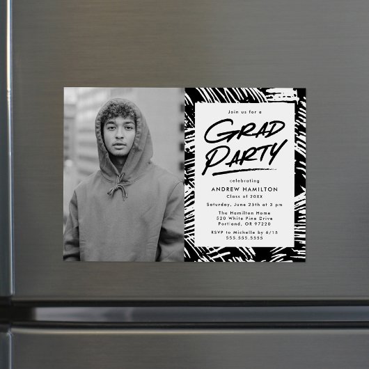 Modern zwart gestreepte Afstudeerder foto afstudee Magnetische Uitnodiging