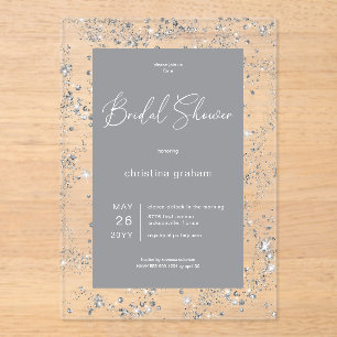 Modern Zwart Glam Diamond Lijst Bruidslunch Acryl Uitnodigingen