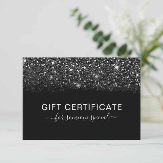 Modern zwart Glitter BUSINESS CERTIFICAAT (Staand voorkant)