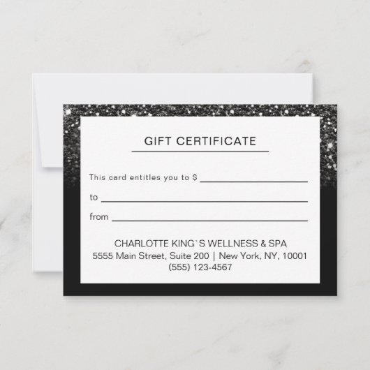 Modern zwart Glitter BUSINESS CERTIFICAAT (Achterkant)