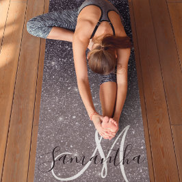 Modern Zwart Glitter Sparkles Naam Yogamat