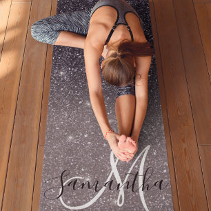Modern Zwart Glitter Sparkles Naam Yogamat