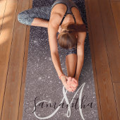 Modern Zwart Glitter Sparkles Naam Yogamat