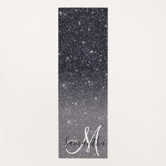 Modern Zwart Glitter Sparkles Naam Yogamat (Voorkant)