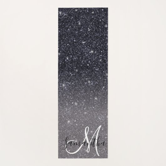 Modern Zwart Glitter Sparkles Naam Yogamat (Achterkant)