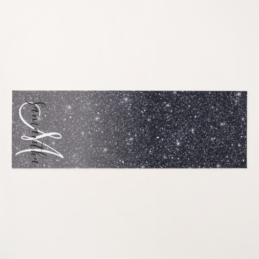 Modern Zwart Glitter Sparkles Naam Yogamat (Voorkant (horizontaal))