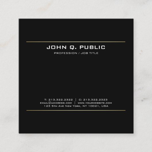 Modern zwart Gold Creative Design Elegant Trendy Vierkante Visitekaartje (Voorkant)