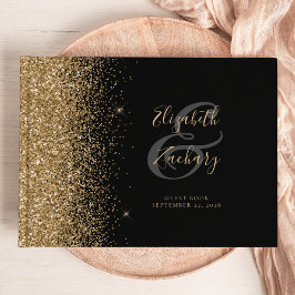 Modern zwart Gold Glitter-script Gastenboek