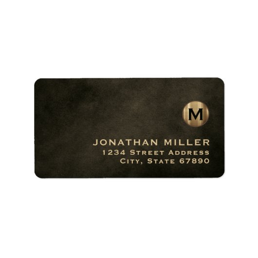 Modern zwart Gold Monogram Return-adres Etiket (Voorkant)