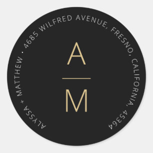 Modern zwart + Gold Return-adres Ronde Sticker