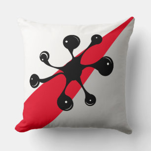 Modern Zwart Goo op Rood, Grijs en Wit Kussen