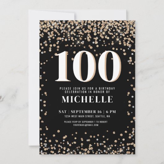 Modern zwart goud 100e verjaardag kaart (Voorkant)