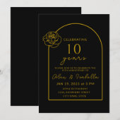 Modern Zwart & Goud 10e bruiloft Jubileum Party Kaart (Voorkant / Achterkant)
