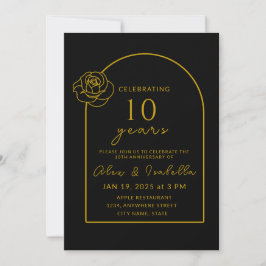 Modern Zwart & Goud 10e bruiloft Jubileum Party Kaart