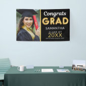 Modern Zwart-Goud 1 Foto Congrats Afstudeerder Spandoek (Beurs)