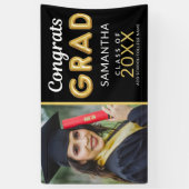Modern Zwart-Goud 1 Foto Congrats Afstudeerder Spandoek (Verticaal)