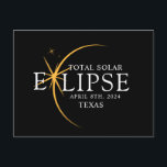 Modern Zwart & Goud 2024 Texas Totale Zonsverduist Briefkaart<br><div class="desc">Introductie van onze Modern Black & Gold 2024 Texas Total Solar Eclipse Custom T-Shirt, een stijlvol en herdenkingsstuk voor dit zeldzame hemelse evenement. dit shirt legt de elegantie en opwinding van de totale zonsverduistering vast. Met het jaar 2024 gedurfd weergegeven, samen met de locatie van Texas, dient het als een...</div>
