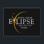 Modern Zwart & Goud 2024 Texas Totale Zonsverduist Briefkaart<br><div class="desc">Introductie van onze Modern Black & Gold 2024 Texas Total Solar Eclipse Custom T-Shirt, een stijlvol en herdenkingsstuk voor dit zeldzame hemelse evenement. dit shirt legt de elegantie en opwinding van de totale zonsverduistering vast. Met het jaar 2024 gedurfd weergegeven, samen met de locatie van Texas, dient het als een...</div>