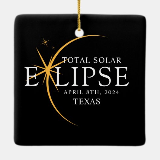 Modern Zwart & Goud 2024 Texas Totale Zonsverduist Keramisch Ornament (Achterkant)