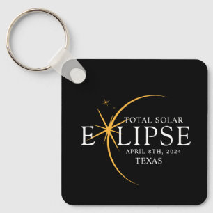 Modern Zwart & Goud 2024 Texas Totale Zonsverduist Sleutelhanger