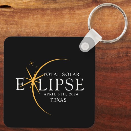 Modern Zwart & Goud 2024 Texas Totale Zonsverduist Sleutelhanger (Achterkant)