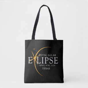 Modern Zwart & Goud 2024 Texas Totale Zonsverduist Tote Bag