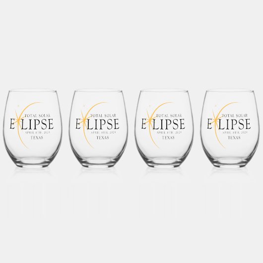Modern Zwart & Goud 2024 Texas Totale Zonsverduist Wijnglas Zonder Voet (Voorkant)
