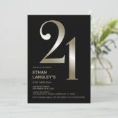 Modern Zwart Goud 21e Verjaardagsfeestje Kaart (Staand voorkant)