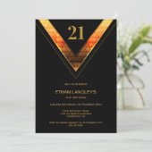 Modern Zwart Goud 21e Verjaardagsfeestje Kaart (Staand voorkant)