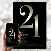 Modern Zwart Goud 21e Verjaardagsfeestje Kaart