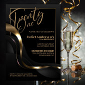 Modern Zwart Goud 21e Verjaardagsfeestje Kaart