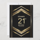 Modern Zwart Goud 21e Verjaardagsfeestje Kaart (Achterkant)