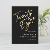 Modern Zwart Goud 28e Verjaardagsfeestje Welkom Kaart (Staand voorkant)