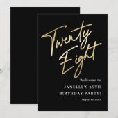 Modern Zwart Goud 28e Verjaardagsfeestje Welkom Kaart (Voorkant / Achterkant)