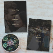 Modern zwart goud 2 foto overlay bruiloft bedankkaart