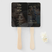 Modern zwart goud 2 foto overlay bruiloft programm handwaaier (Voorkant en achterkant)