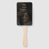 Modern zwart goud 2 foto overlay bruiloft programm handwaaier (Voorkant)