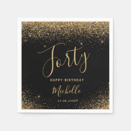 Modern Zwart Goud 40e Verjaardag Glitter Script Servet