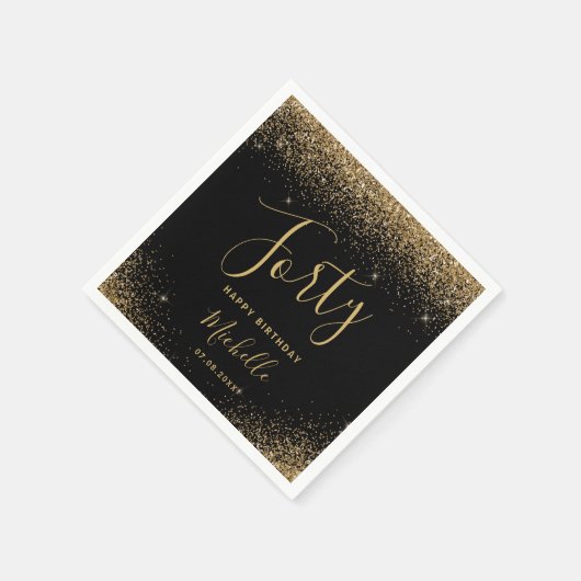 Modern Zwart Goud 40e Verjaardag Glitter Script Servet (Hoek)