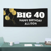 Modern Zwart Goud 40e Verjaardagsfeestje Gepersona Spandoek (Beurs)