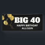 Modern Zwart Goud 40e Verjaardagsfeestje Gepersona Spandoek<br><div class="desc">Modern Black Gold 40th Birthday Party Gepersonaliseerde Banner is een opvallende manier om te versieren voor die vriend of familielid die de veertig draait! Het bord is ontworpen met een aanpasbare zwarte achtergrond. De tekst is "Big 40" in grote witte vetgedrukte letters. Dit moderne ontwerp heeft faux metallic zwarte en...</div>